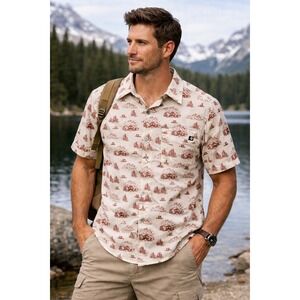 Marmot Mens Large Short Sleeve Button Down Shirt Scenic Mountain Print N42170
